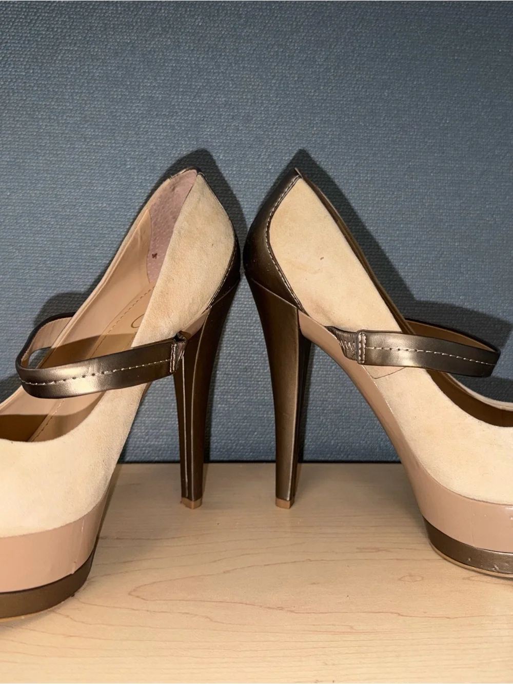 Jessica Simpson Cream Suede Mary Jane Platform Pumps with Brown Strap